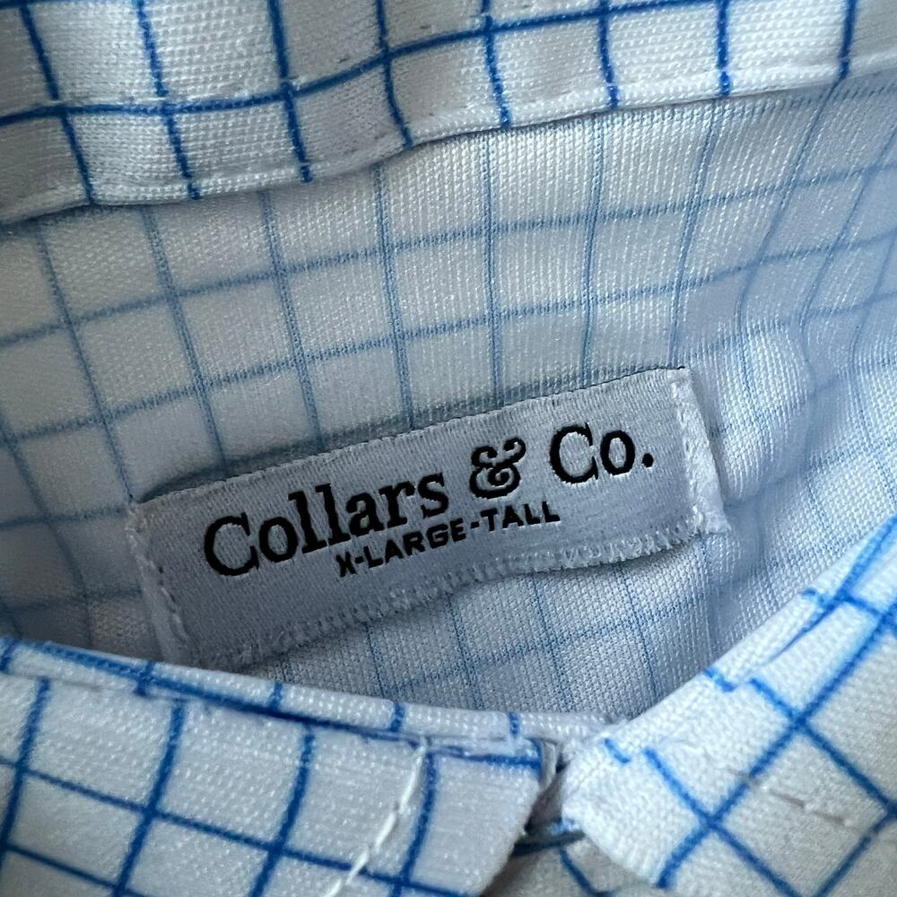 Collars & Co Flawed Mens XL Tall Blue White Square FLAWS Read - Picture 2 of 16